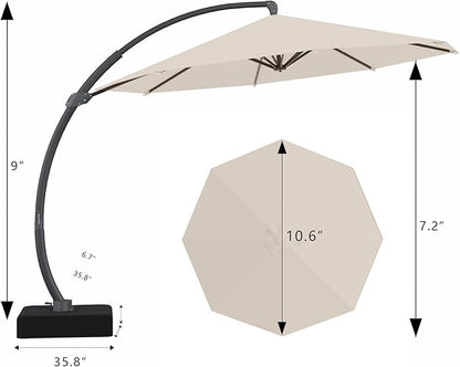 Outdoor Patio Umbrella with Sand Bag Included, 11 FT Deluxe Curvy Cantilever Umbrella Offset Hanging Umbrella with 360° Rotation for Market, Pool, Garden, Backyard, Deck