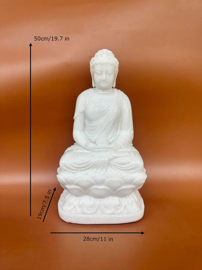 19.7 Inch Large White Marble Amitabha Buddha Sitting On Lotus for Home Decor, Decorative Yoga, Garden, Alter, Prayer Spiritual Living