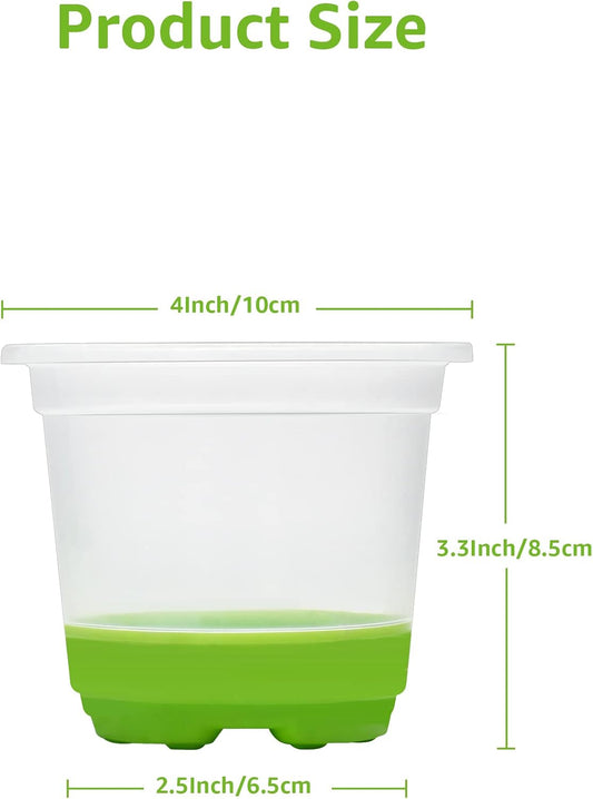 MIXC 30 Packs 4" Reinforced Clear Nursery Pots with Silicone Base for Easy Transplant, Transparent Plastic Plant Pot Reusable Seedling Pots Seed Starter Pots Flower Pot, Green