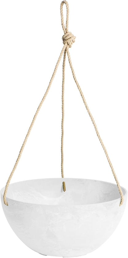 Root & Vessel Self Watering Hanging Planter for Indoor or Outdoor Plants, Unique Marbled Hanging Basket Made of Eco-Friendly Blend of Stone & Plastic, White, 10"