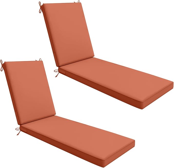 AAAAAcessories Outdoor Chaise Lounge Cushions, Waterproof, Fade-Resistant Patio Furniture Replacement Cushions, 80" x 26" x 3", Set of 2, Rust