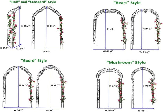 Metal Garden Arch 98.4" H Garden Arbor Trellis for Outdoor Climbing Plants Support Rose Lawn Tall Large Scale Event Arch(L, Black)