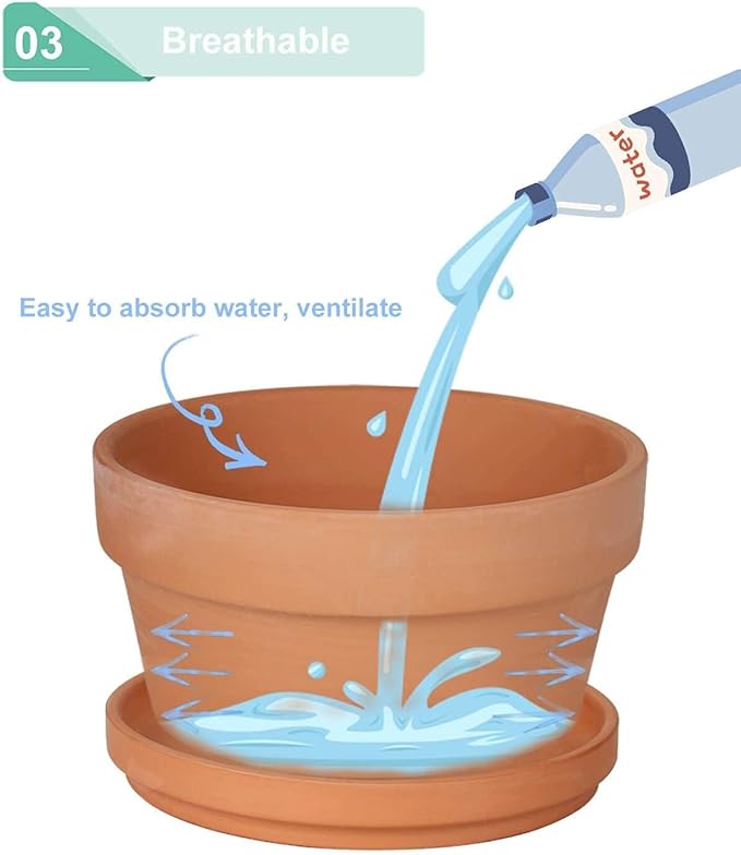 vensovo 5.7 Inch Terracotta Shallow Succulent Pot - 6 Pack Terra Cotta Clay Pots with Saucer, Cacuts Terra-Cotta Indoor and Outdoor Planters with Drainage Hole