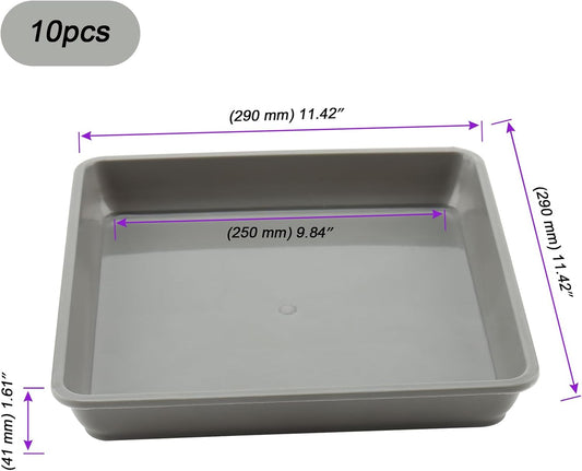 JOIKIT 10 PCS 11.4 x 11.4 Inch Square Plant Saucer, Plastic Plant Saucer Drip Tray, Square Flower Pot Tray for Indoors and Outdoor Plant Pots, 1.6 Inch Deep, Gray
