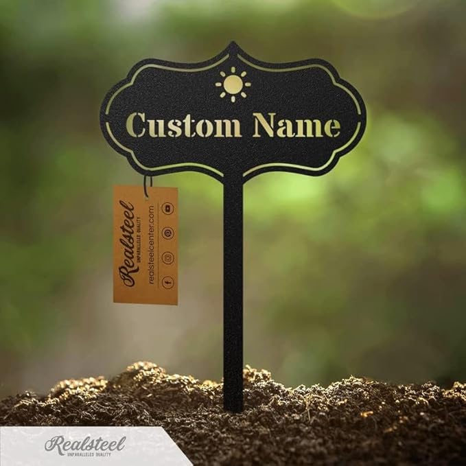 RealSteel – Customizable Seed & Plant Markers - Outdoor Herb Garden Stakes - Elegant Fruit/Vegetable Labels - Steel Plant Tags for Pots - Classy Design for Farmhouse/Greenhouse – Sprout Icon