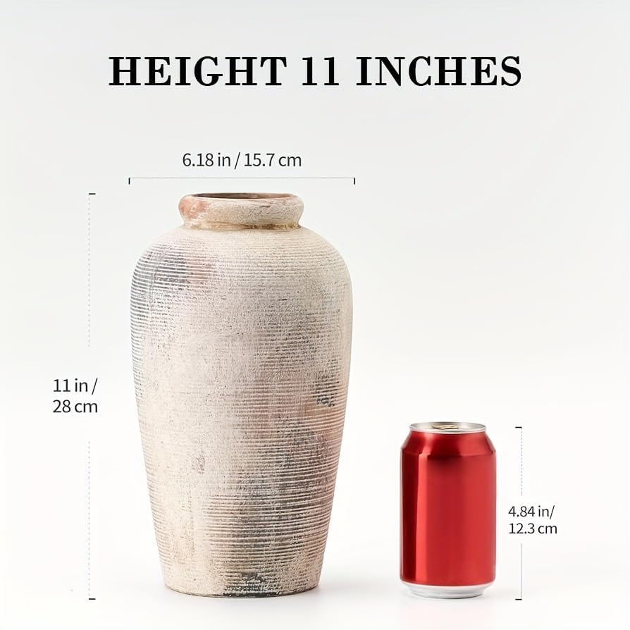 Decorative Ceramic Rustic vase,Tall vase for Minimalist Decoration,11" Large Vintage Vase for Home Decor,Centerpiece,Living Room,Enterway,Gray