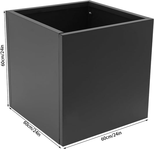 24" L x24 W x24 H Metal Flower Boxes Planter Boxes Outdoor Raised Garden Bed Indoor Outdoor Planting Bed Black Square Planter Box for Patios Lawn Yard Decor Storage