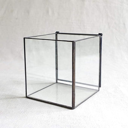 Small Square Glass Terrarium with Lid,Geometric Clear Box for Indoor Plants,Black Little Handmade Planter Pot for Succulents,Moss and Air Plant Fern,Home Garden Decor,4.3 x 4.3 x 4.7inch