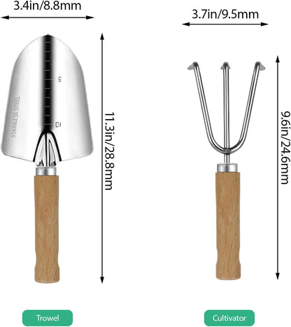 LeMotech Garden Tool Set, 2Pcs Gardening Hand Tools, Stainless Steel Trowel and Cultivator with Handle, Outdoor Gardening Kit for Women Men
