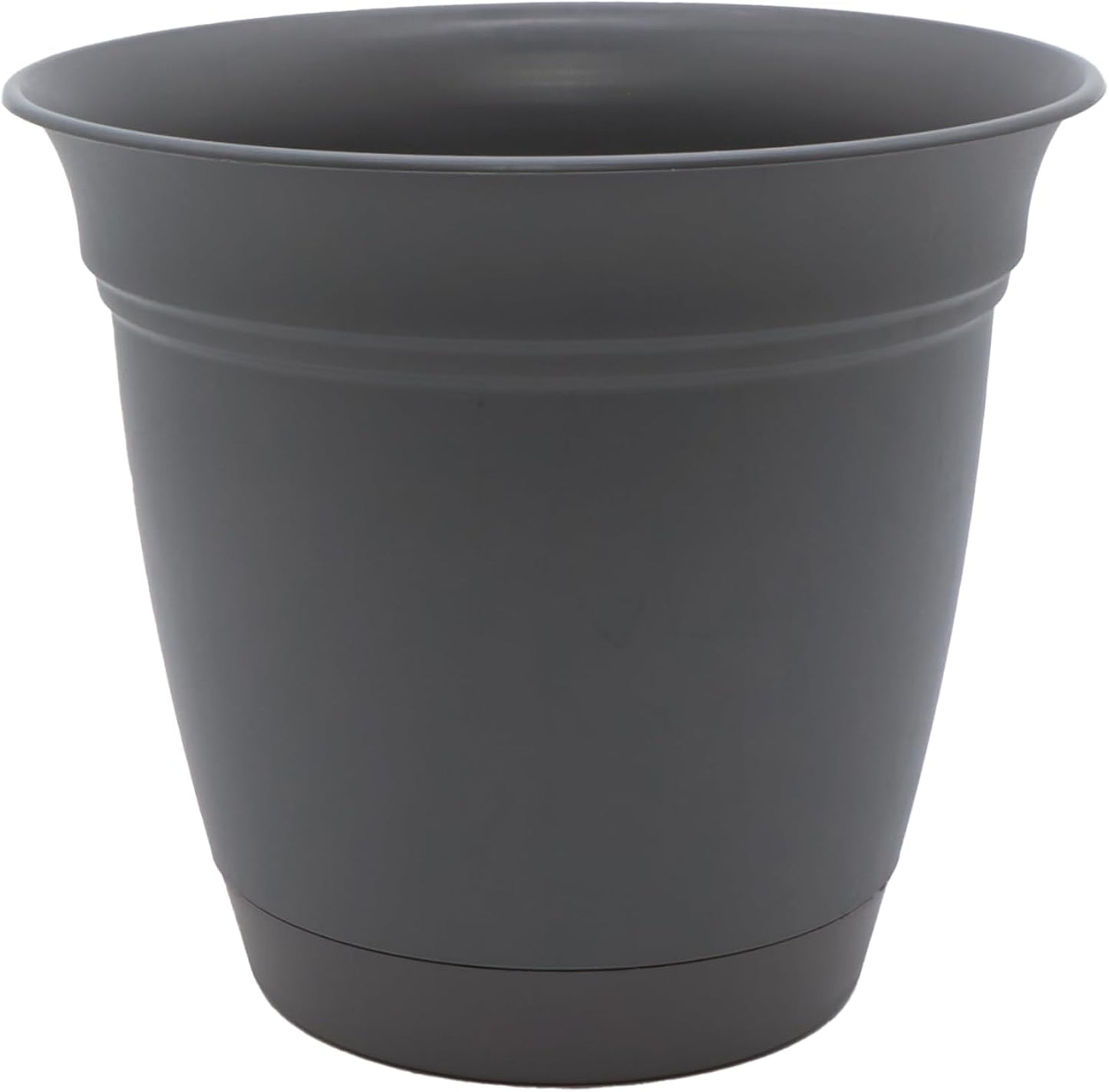 The HC Companies Eclipse Round Planter with Saucer - Outdoor & Indoor Plant Pot with Drainage Holes - Lightweight, UV-Resistant Plastic Pots for Plants, Flowers & Herbs (8" Warm Gray, Pack of 1)