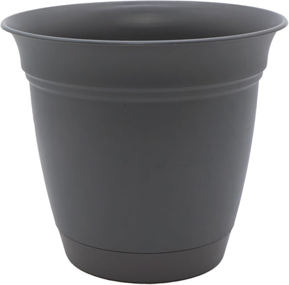The HC Companies Eclipse Round Planter with Saucer - Outdoor & Indoor Plant Pot with Drainage Holes - Lightweight, UV-Resistant Plastic Pots for Plants, Flowers & Herbs (12" Warm Gray, Pack of 1)