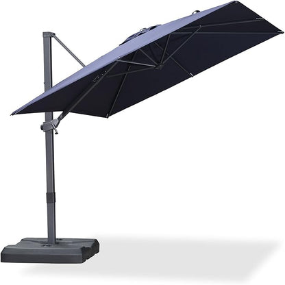 PURPLE LEAF 8' × 8' Patio Cantilever Umbrella Outdoor Square Adjustable Offset Umbrellas with 360-degree Rotation and 8 Heavy Duty Metal Ribs for Garden Deck Pool Navy Blue