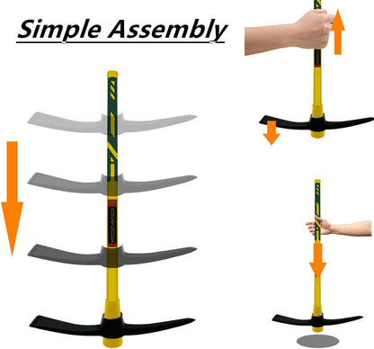 GloriousAMC Heavy Duty Mattock, 36" Fiberglass Handle, Yellow, Steel, Multipurpose Garden Tool, Chopping Soil, Gardening