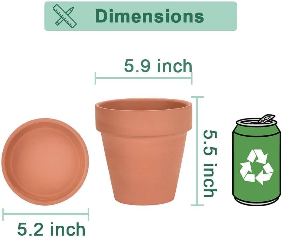 vensovo 6 Inch Terracotta & Clay Pots for Plant with Saucer - 4 Pack Medium Terra Cotta Planter with Drainage Hole, Flowerpot for Indoor Outdoor Plants, Crafts, Wedding Favor