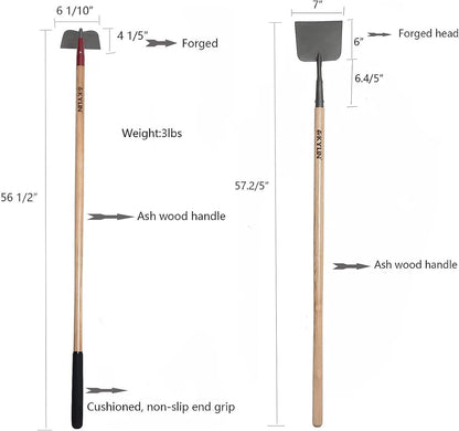 KYLIN 6-Piece Pro Long Ash Handle Garden Tools Set for Landscaping Agricture or Backyard,14-Gauge Shovels,Forged Rakes,Forged Weeding Hoe Sidewalk Scraper,