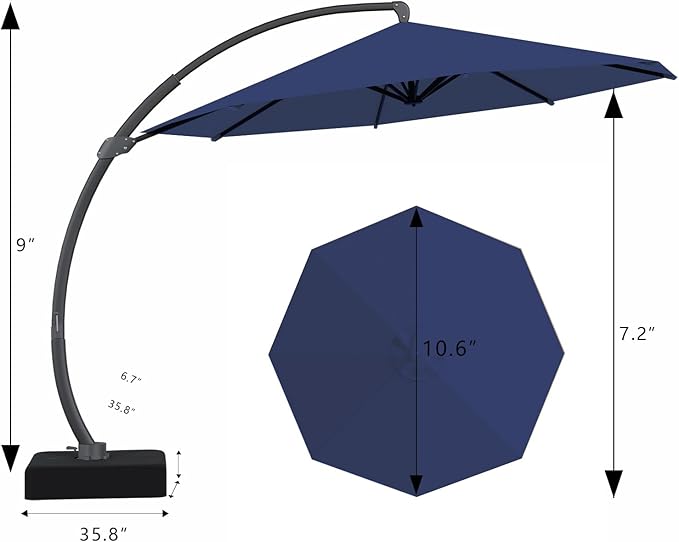 Outdoor Patio Umbrella with Sand Bag Included, 11 FT Deluxe Curvy Cantilever Umbrella Offset Hanging Umbrella with 360° Rotation for Market, Pool, Garden, Backyard, Deck