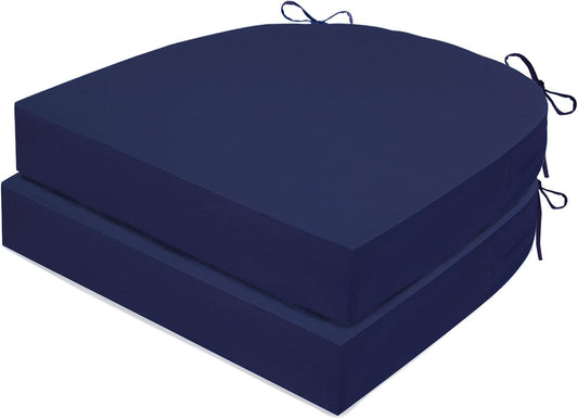 Outdoor Chair Cushions Set of 2, Waterproof Foam Patio Seat Cushions with Ties for Garden Sofa & Dining Furniture, 3-Year Color Fastness, 16x17x2 Inch, Blue