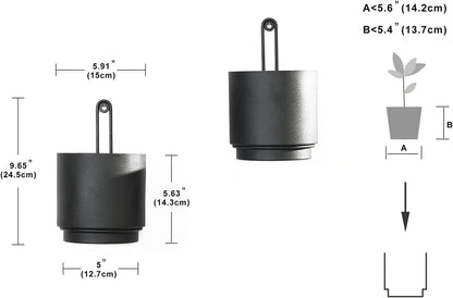 2 Pcs Wall Mounted Hanging Planter Vase for Indoor and Outdoor Plants Modern Metal Wall and Ceiling Planter Minimalist Flower Pot (Black, 5.91 inch)