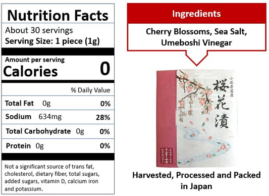 Salt Pickled Edible Sakura Cherry Blossoms from traditional Japanese maker CHINRIU, 1.06oz (≈ 30 flowers), Edible Flowers ideal for Pastry, Garnishing and Food Decoration