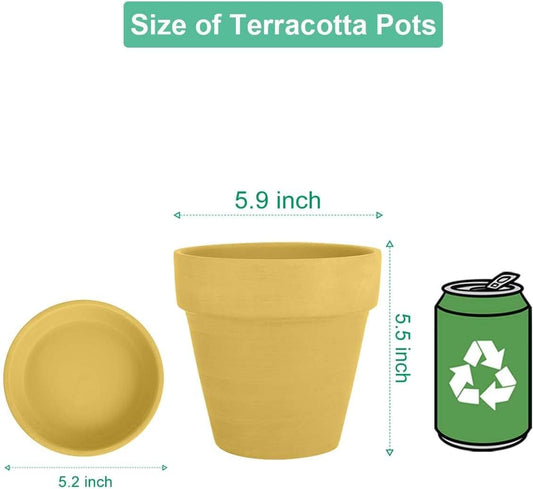 vensovo 6 Inch Yellow Terracotta & Clay Pots for Plant with Saucer - 4 Pack Medium Terra Cotta Planter with Drainage Hole, Flowerpot for Indoor Outdoor Plants, Crafts, Wedding Favor