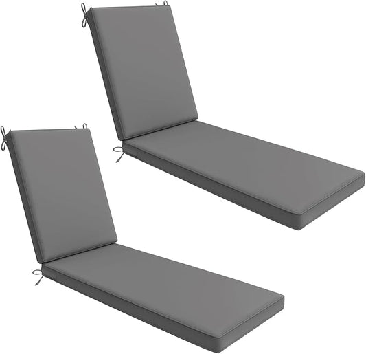 AAAAAcessories Outdoor Chaise Lounge Cushions, Waterproof, Fade-Resistant Patio Furniture Replacement Cushions, 72" x 21" x 3", Set of 2, Dark Gray