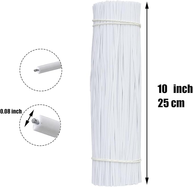 1000 pcs 10 inch White Cable Twist Ties Plastic Twist Ties with Rugged Metal Innercores Reusable Fastening Cable Cord Wire Ties
