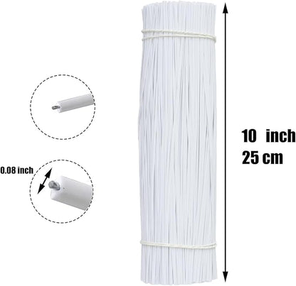 1000 pcs 10 inch White Cable Twist Ties Plastic Twist Ties with Rugged Metal Innercores Reusable Fastening Cable Cord Wire Ties