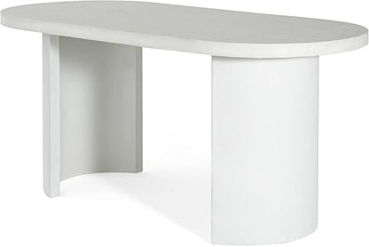 Christopher Knight Home Zigg Durable Concrete Outdoor Dining Set with Stylish Terrazzo Finish, Patio Dining Table with Bench, Oval Outdoor Patio Furniture Set with Pedestal Base, White