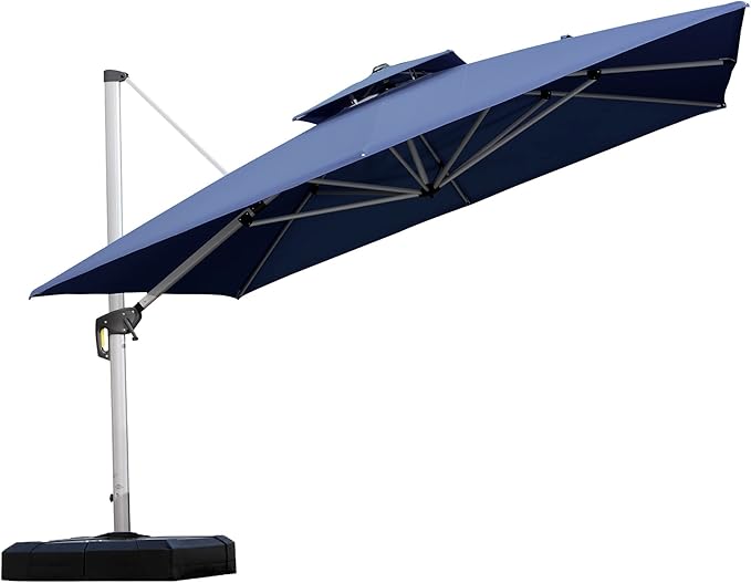 PURPLE LEAF 11 Feet Double Top Deluxe Square Patio Umbrella Offset Hanging Umbrella Cantilever Outdoor Market Umbrella Garden, Navy Blue