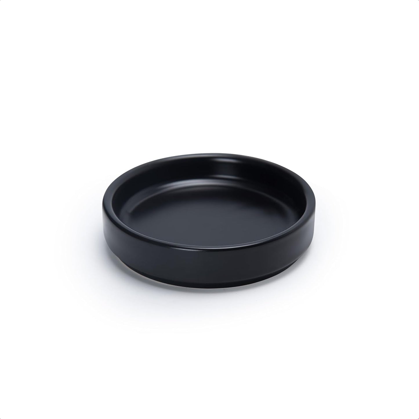 D'vine Dev Modern Round 3.7 Inch Ceramic Plant Pot Saucer, Planter Pot Drainage Tray for Indoor Plants, Matte Black, 97-T-B-1