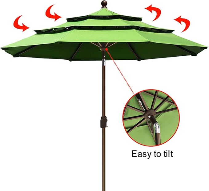 EliteShade USA 10-Year-Non-Fading 9Ft 3 Tiers Market Umbrella Patio Umbrella Outdoor Table Umbrella with Ventilation, Macaw Green