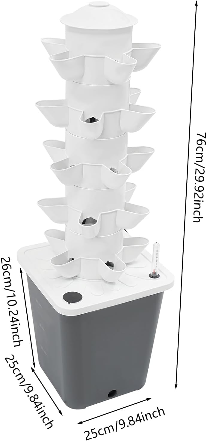 Hydroponics Vertical Growing Kit with Grow Lights 25-Plants Garden Hydroponic Growing System Outdoor Outdoor Indoor Vertical Garden Planter Tower with Automatic Watering for Herbs Fruits Vegetables