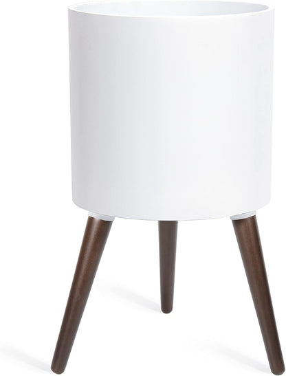 D'vine Dev 12 Inch Planter Pot with Stand, Mid-Century Tall Plant Pot with Legs for Indoor Plants, Large, White, 88-O-C-1