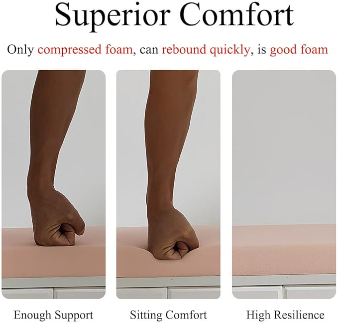 Bench Seat Cushions Memory Foam Chair Pads Non-Slip Rubber Back Indoor Swing/Settee Cushion 44 x14 Inch, Grey