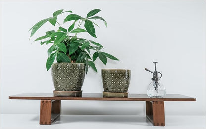 Docrin Ceramic Plant Pots Indoor, 6.6 + 5.5 Inch Planters with Drainage Holes and Saucer for Home/Office - Set of 2 /Dark Green