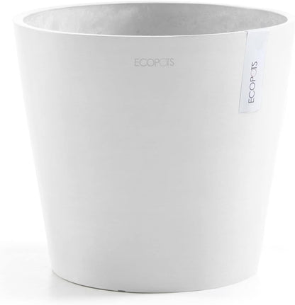 Ecopots Amsterdam Durable Modern Round Indoor/Outdoor Recycled-Based Composite Flower Pot Planter, Pure White, 16"