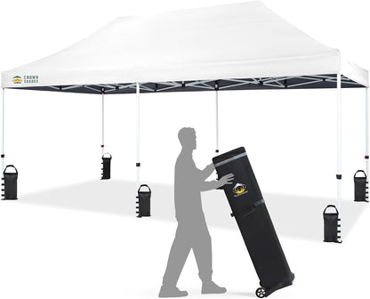 CROWN SHADES 10x20 Pop Up Canopy Tent - Commercial Canopy Tent with 400D Strength Oxford Fabric, Hexagonal Leg, 4 Upgraded Weights - Great for Trade Shows, Events, Parties & Commercial Use, White