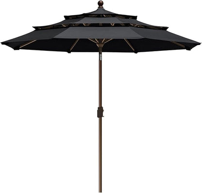 EliteShade USA 10-Year-Non-Fading 9Ft 3 Tiers Market Umbrella Patio Umbrella Outdoor Table Umbrella with Ventilation, Black