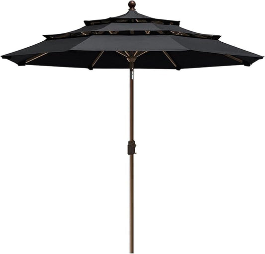 EliteShade USA 10-Year-Non-Fading 9Ft 3 Tiers Market Umbrella Patio Umbrella Outdoor Table Umbrella with Ventilation, Black