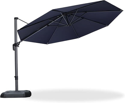 PURPLE LEAF 11 Feet Patio Umbrella Outdoor Cantilever Round Umbrella Aluminum Offset Umbrella with 360-degree Rotation for Garden Deck Pool Patio, Navy Blue