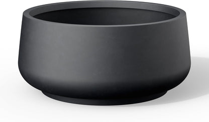 Kante 16.1" Dia Round Curvy Concrete Planter, Large Plant Pots with Drainage Hole and Rubber Plug for Indoor Outdoor Plants, Flower Pot for Home Garden Patio Porch, Black