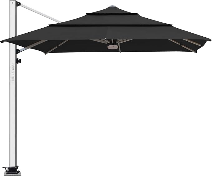 EliteShade USA APOLLO 3-Tier 10x10FT Full Aluminum Cantilever Patio Umbrella for Outdoor restaurant Garden Courtyard Deck Pool and Marketing with Light (No battery),Black