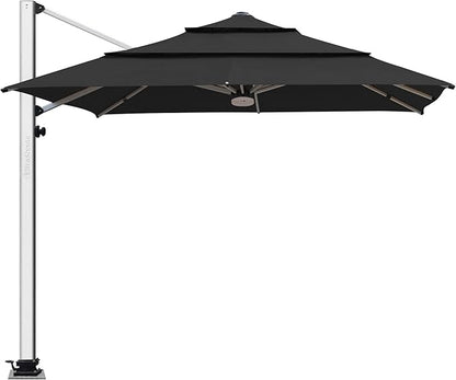 EliteShade USA APOLLO 3-Tier 10x10FT Full Aluminum Cantilever Patio Umbrella for Outdoor restaurant Garden Courtyard Deck Pool and Marketing with Light (No battery),Black