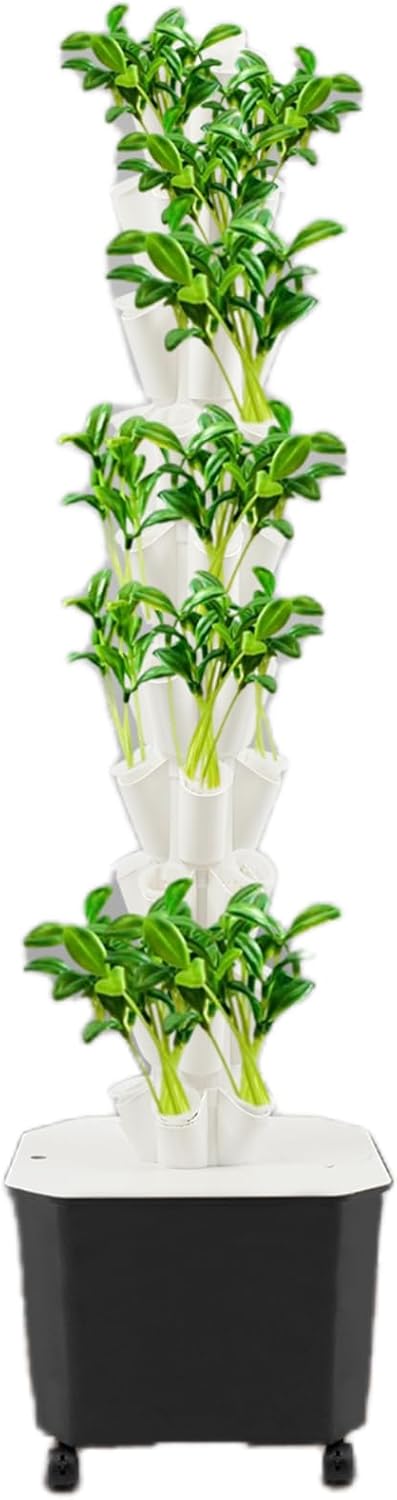 Eapmic Hydroponics Growing System Tower Garden, 10-Tier 50-Hole Vertical Planter with 45L Water Tank & Auto Watering, Indoor/Outdoor Hydroponic Garden Kit w/Wheels (White)