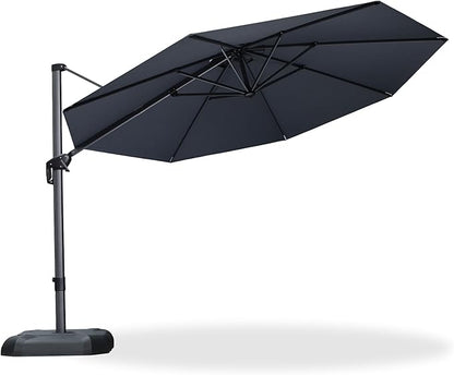 PURPLE LEAF 11 Feet Patio Umbrella Outdoor Cantilever Round Umbrella Aluminum Offset Umbrella with 360-degree Rotation for Garden Deck Pool Patio, Grey