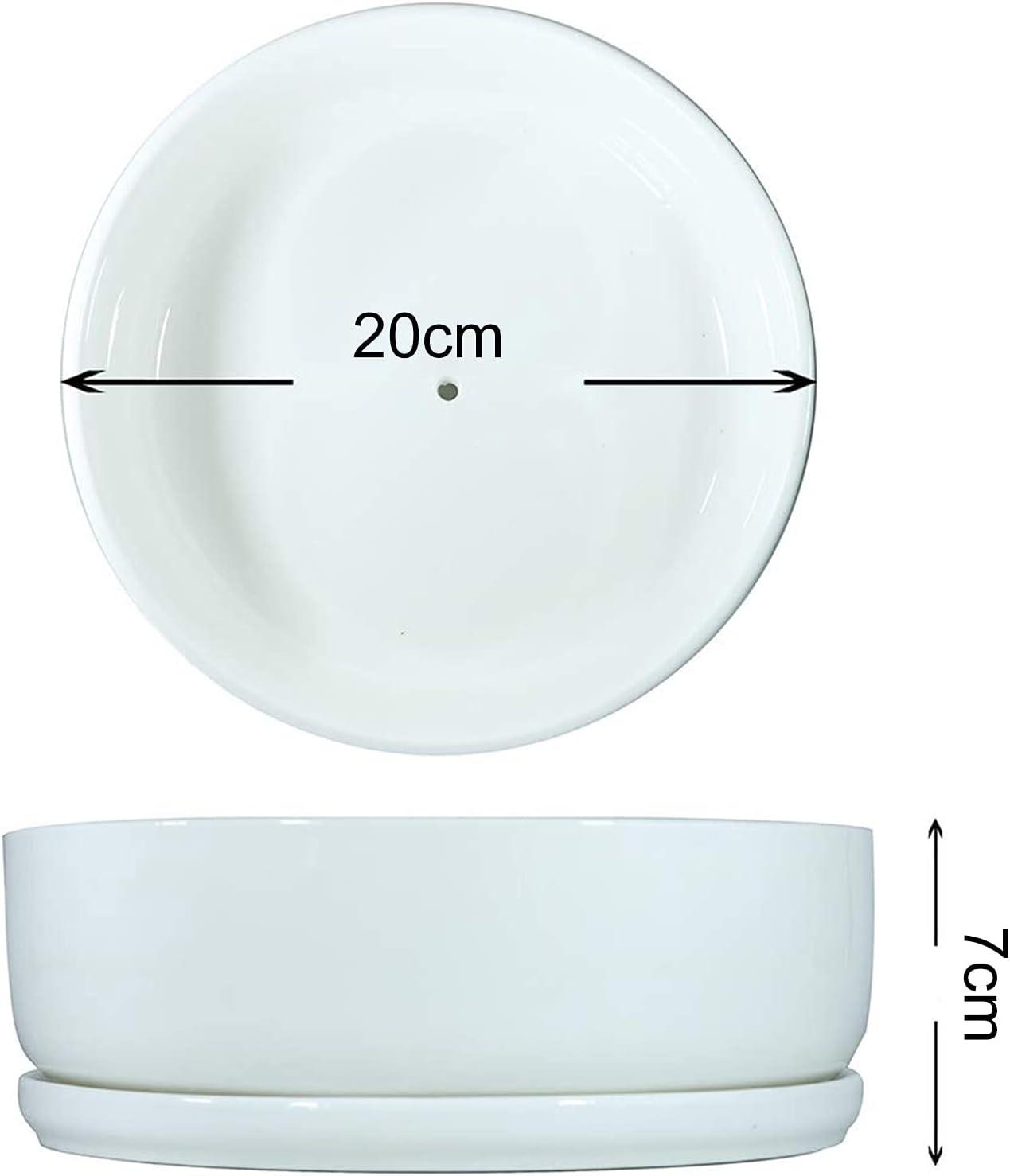 SQOWL 8 inch White Round Ceramic Succulent Planter Pot Modern Flower Cactus herb Big Planter with Removable Saucer Indoor or Outdoor