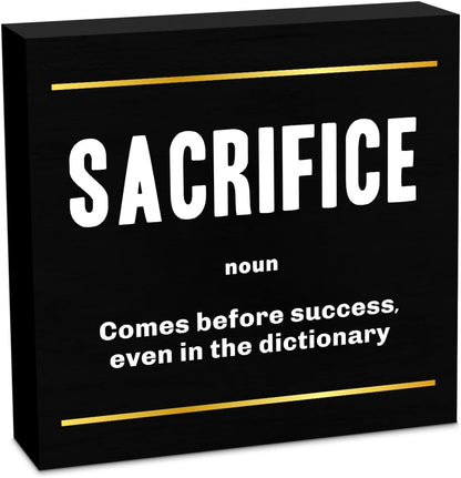 Sacrifice Noun Entrepreneur Black Wooden Box Sign, Inspirational Office Decor, Decorative Table Shelf Desk Rustic Cubicle Farmhouse Home Workplace Decor Office Decorations Desk Accessories