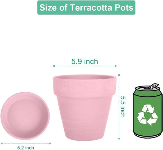 vensovo 6 Inch Peach Pink Terracotta & Clay Pots for Plant with Saucer - 4 Pack Medium Terra Cotta Planter with Drainage Hole, Flowerpot for Indoor Outdoor Plants, Crafts, Wedding Favor