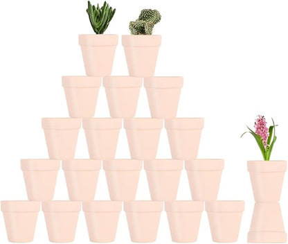 3 Inch Terracotta Pots - 22Pack Clay Flower Pots with Drainage Hole, Succulent Nursery Pot/Cactus Plant Pot. Great for Plants, Crafts, Wedding Favorn, DIY Production (Pink)