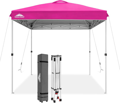 EAGLE PEAK Pop Up Canopy Tent with Wheeled Carry Bag, 8 Stakes, 4 Ropes, Easy Set Up Tent Canopy, 8x8 ft, Pink